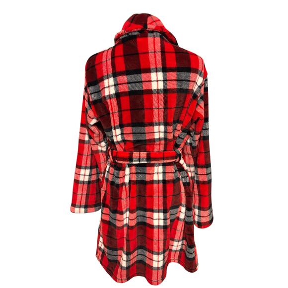 Victoria's Secret PINK Black & Red Plaid Plush Super Soft Bathrobe - Picture 2 of 6